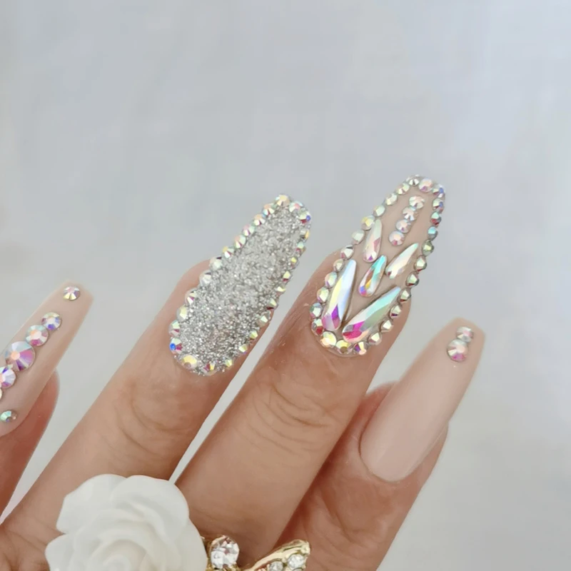 24pcs Light Brown Fashion Luxury Jewelry Design Long Ballet Coffin Fake Nails Crystal Diamond False Nails Aliexpress