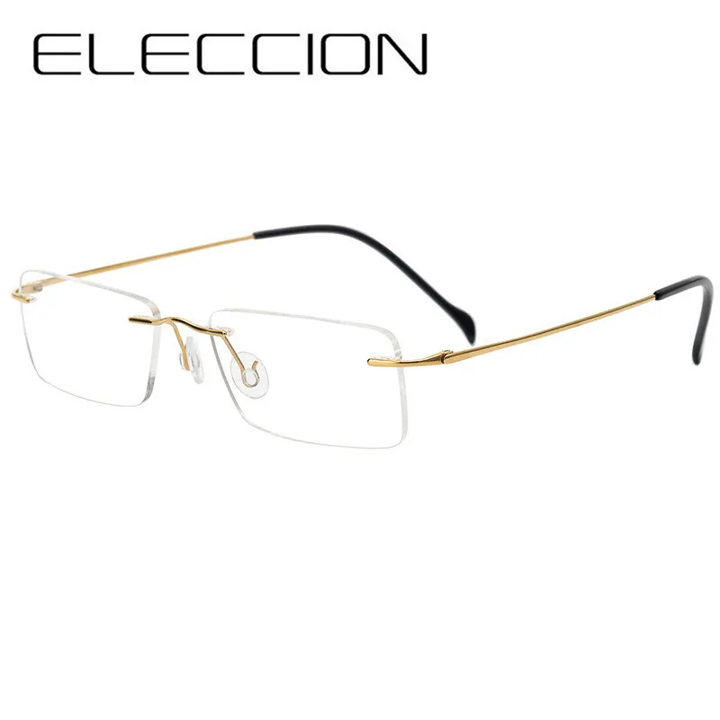 

ELECCION Pure Titanium Men Optical Rimless Glasses Frame 2023 Male Myopia Eyeglasses Frames Square Prescription Spectacle Women