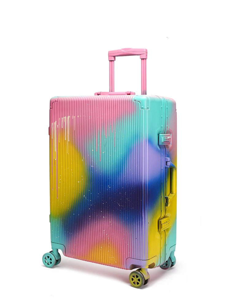 Graffiti Aluminum Alloy Frame Luggage Trolley Case Men Women Suitcase Universal Wheel Rolling Doodle Luggage PC Shell 20 24 28