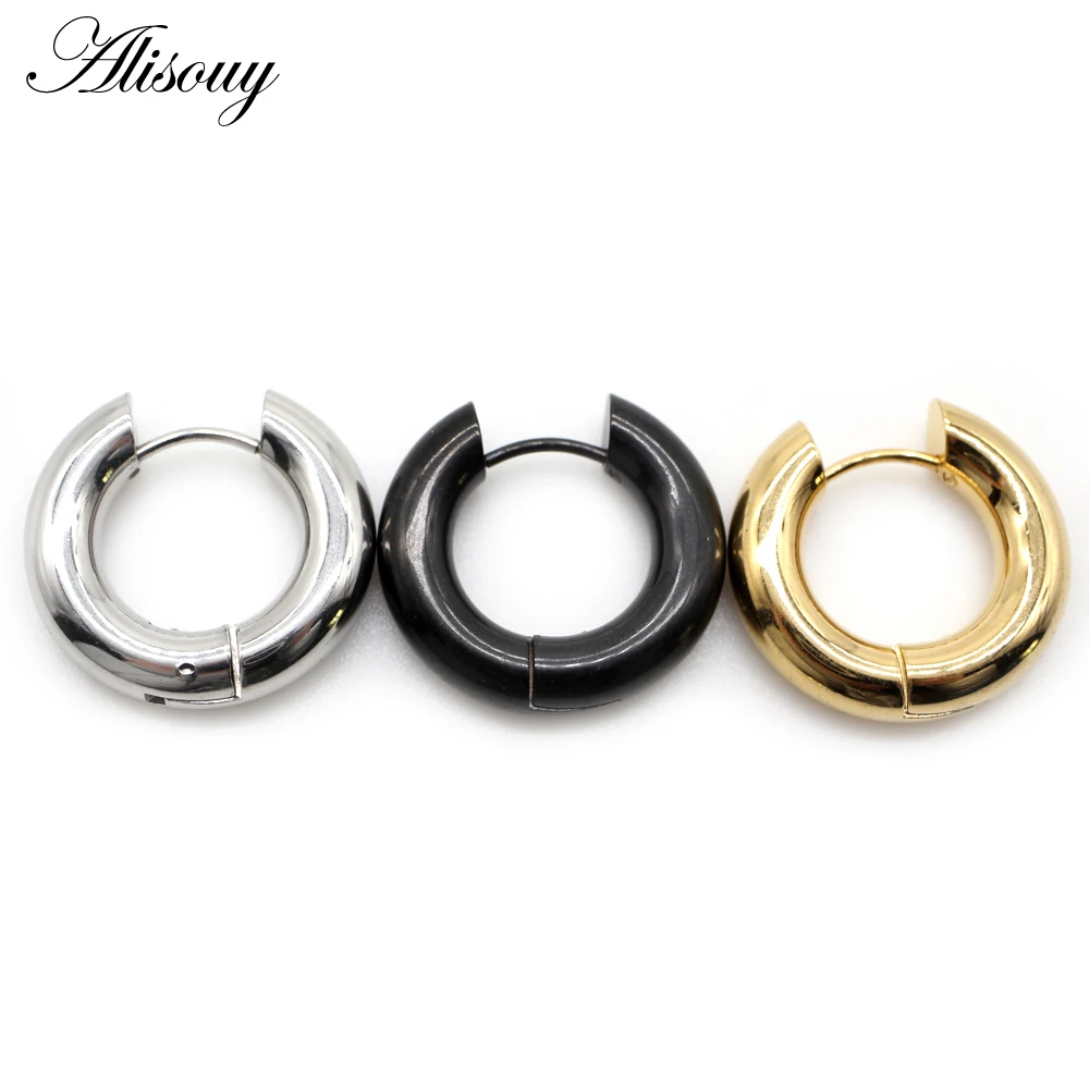 Alisouy 2pcs Stainless Steel 1.6/2/2.5/3/5mm Thick Women Men Circle Clip Round Hoop Earrings Ear Helix Punk Piercing Jewelry images - 6