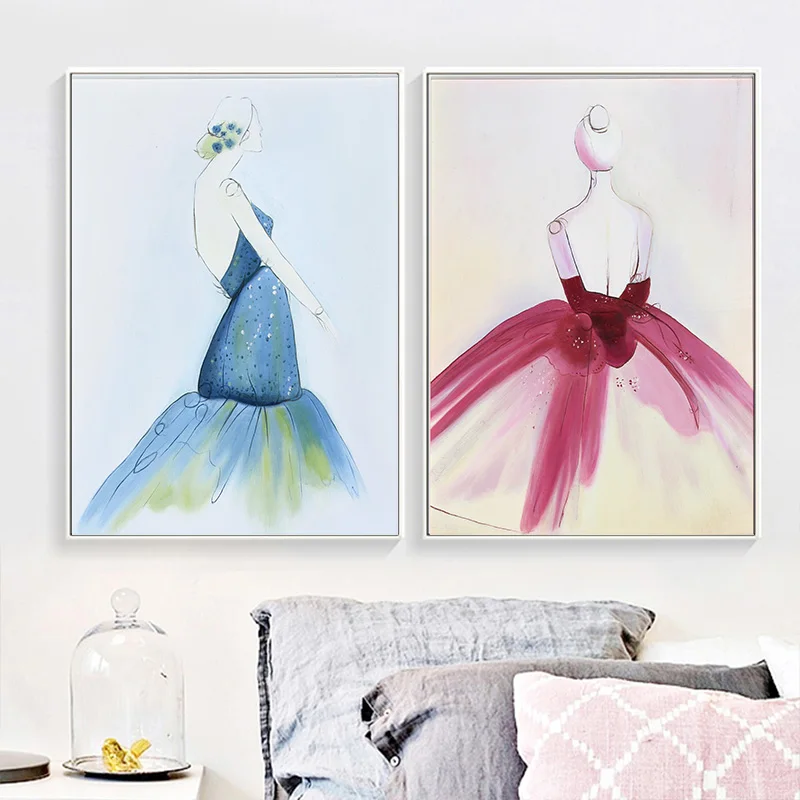 Акварельный рисунок современная девушка и замок постер Картина на холсте