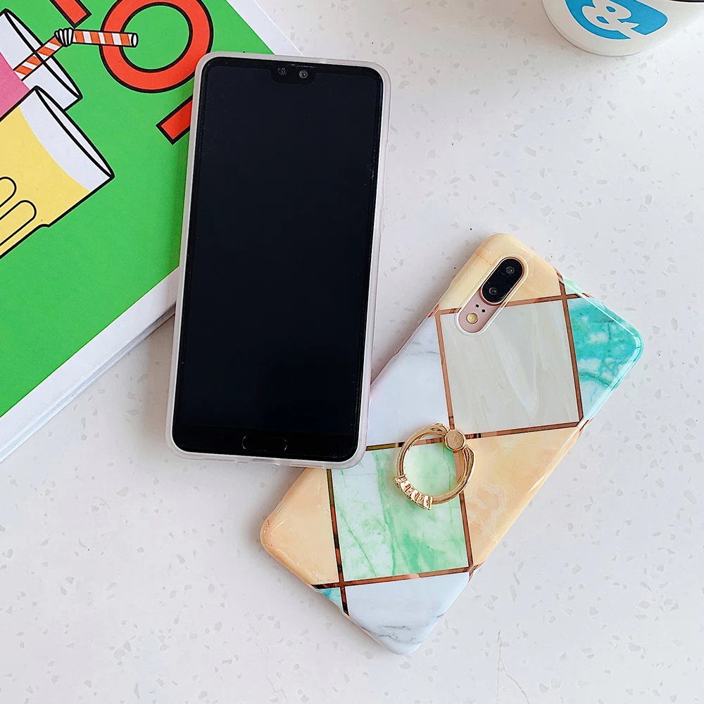 Чехол для телефона Huawei P20 P30 P40 Pro Mate 20 30 Lite с геометрическим мраморным кольцом и