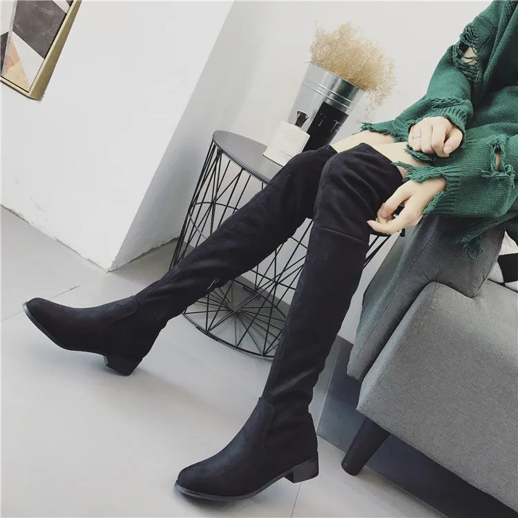 

flat heels, high boots, flat bottomed Plush boots, winter new boots, thin leg elastic boots, all