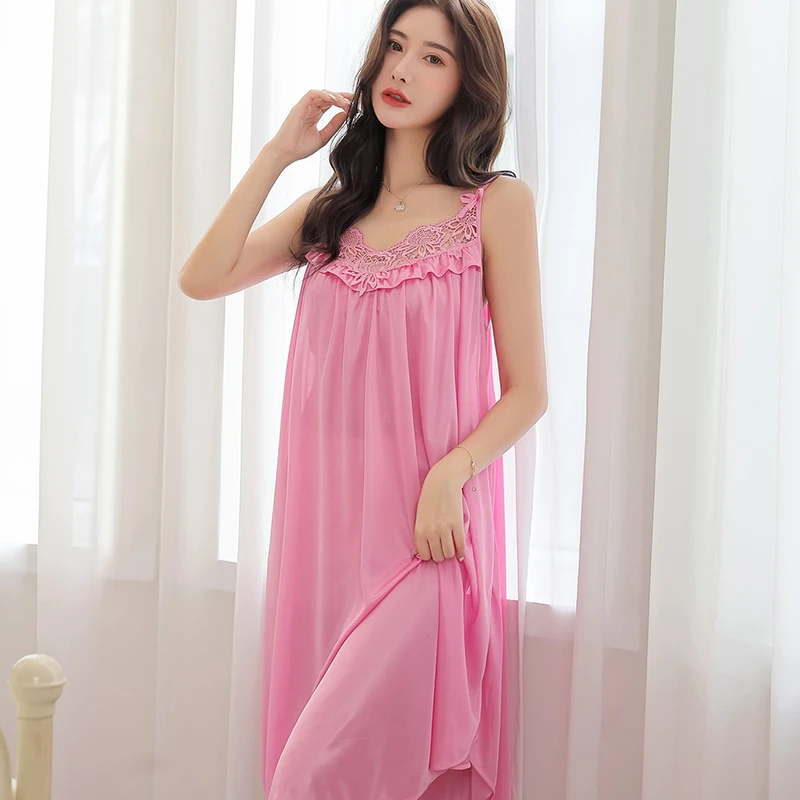 XXXXL Women Satin Silk Sleepwear Silk Nightgown Spaghetti Strap Nightdress Women Ladies Fuax Silk Robes Nightwear Night Dress