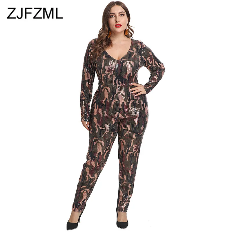 Женский Облегающий комбинезон с цветочным принтом блестками и V образным