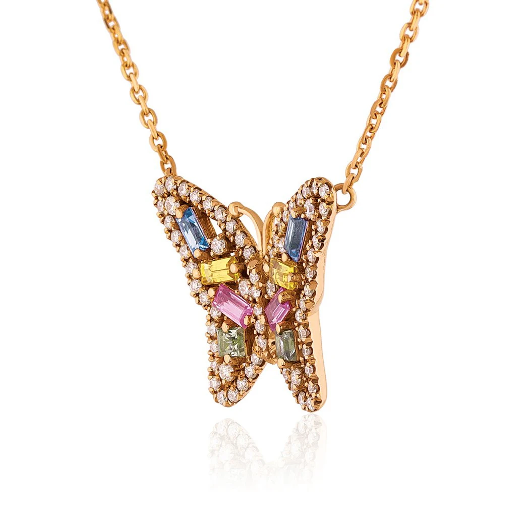 Пастельный Багет cz фейерверк Бабочка ожерелье цвет ful модные украшения для женщин серебро золото розовое золото 3 цвета