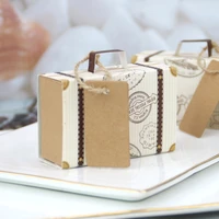 50pcs mini suitcase shape candy box vintage kraft paper with tag and burlap twine for wedding travel themed party decor