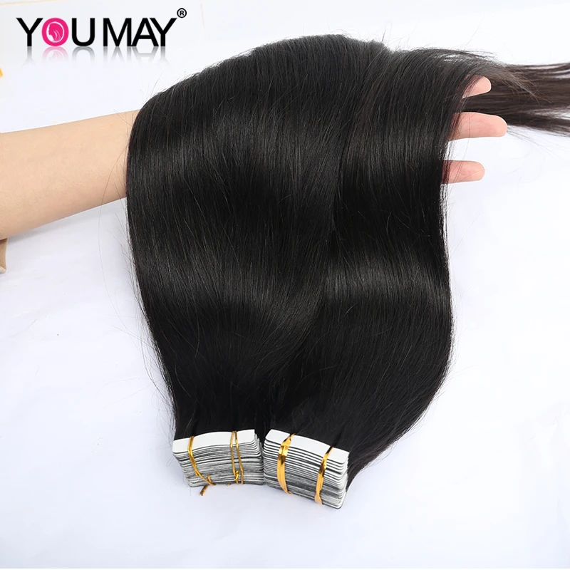 

Silky Straight Tape In Hair Extensions PU Clip ins Seamless Human Hair Skin Weft For Black Women Peruvian Virgin Bundles YouMay