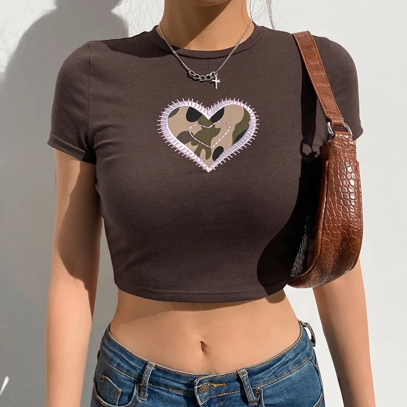 

T-Shirts Goth Summer Blouses Y2K Top Crop Women Female Clothes Aesthetic Vintage Harajuku Sweetshirts Korean Fashion Clothing