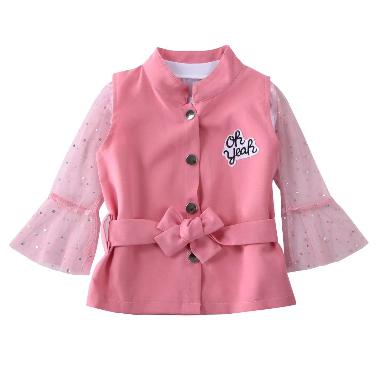 3 шт. комплект из блузки жилета и мини юбки с бантом|Комплекты одежды для девочек| |