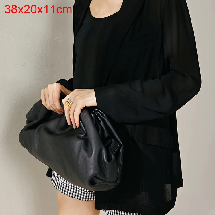 Black L 38CM Women Simple Dumplings Messenger Bag Designer Retro New Fashion Cloud Female Crossbody Shoulder Bag Tide Handbag Clutch Bag - Цвет: Black L 38CM