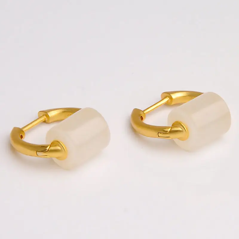 

Natural Hetian Jade S925 Sterling Silver Jade Retro Special Cylindrical Earrings for Women Temperamental Earrings and Eardrops E