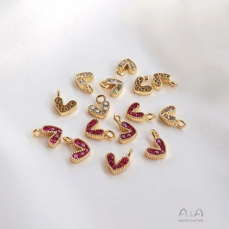 

14K gold-covered gold and color inlaid zircon color zirconium small love heart pendant diy hand-made bracelet jewelry accessorie