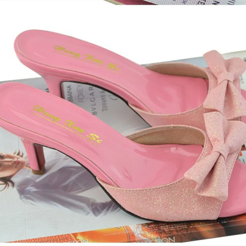 Сандалии женские из натуральной кожи пикантные туфли с бантиком открытым носком