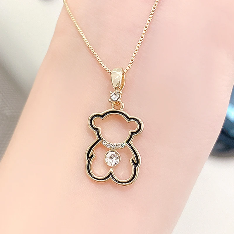 

Vintage Elegant 14k Real Gold Cute Little Bear Pendant Temperament Necklace for Women High Quality Jewelry Chain AAA Zirconia