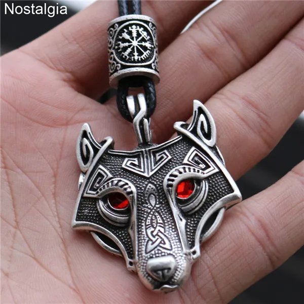 Red Vegvisir Silver Черные красные глаза волк амулет кулон скандинавские бусы Vegvisir Валькнут троица узел колье с кулоном в стиле викингов мужской женский талисман ювелирные изделия wicca - Окраска металла: Red Vegvisir Silver