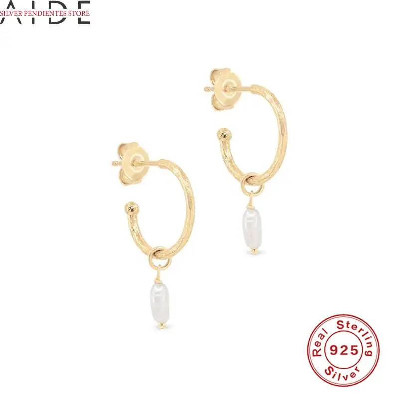

AIDE 925 Sterling Silver C Shap Stud Earrings For Women Pearl Pendant Earrings Piercing Wedding Jewelry Boucle Oreille Femme