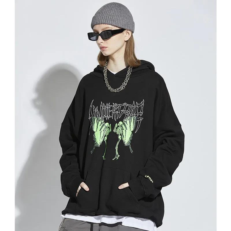 

Dancing Skull Butterfly Print Hoodie 2021 Men Hip Hop Hooded Sweatshirt Harajuku Streetwear Spring Fleece Casual Pullover Tops