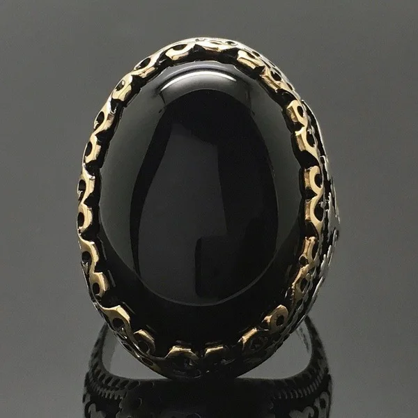 

Real Solid S925 Sterling Silver Natural Obsidian Ring for Women Men Fine Anillos De Bizuteria Silver 925 Jewelry Black Gemstones