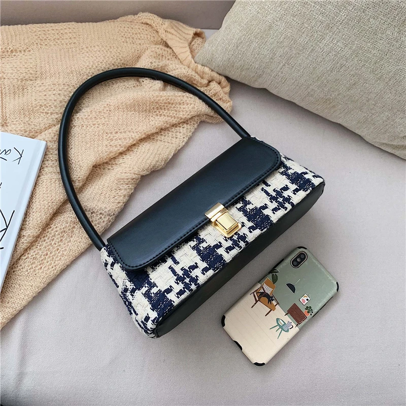 Зимняя шерстяная клетчатая маленькая сумка на плечо для женщин современные