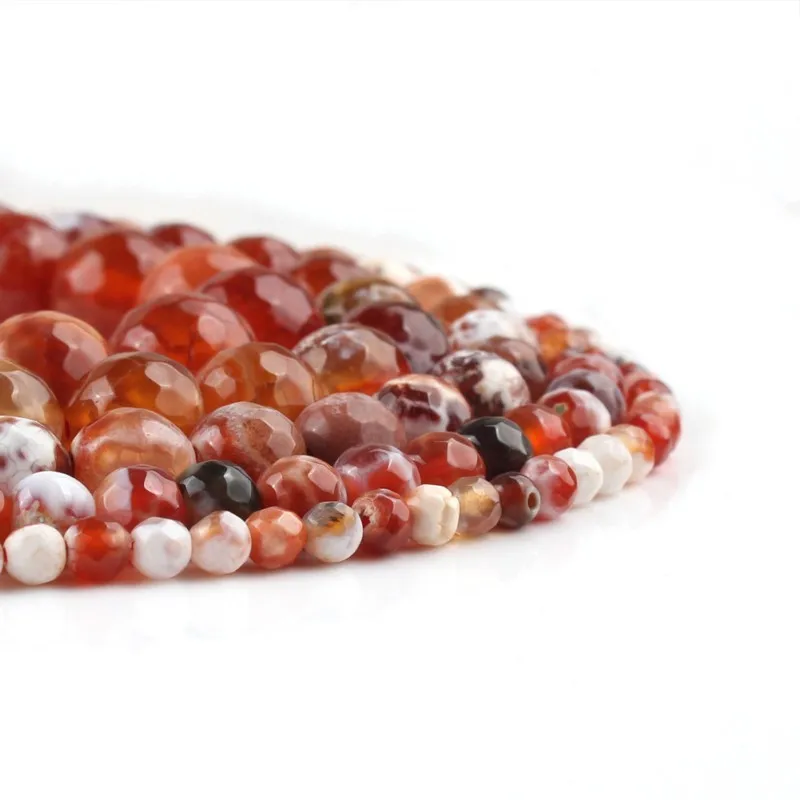 4/6/8/10/12mm Natural Faceted Orange Fire Agates Stone Round Loose Beads For Accessories Jewellery Making 15 inch - купить по