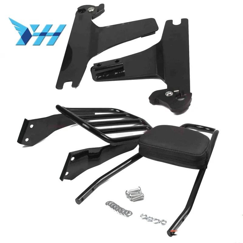 

Black Motorcycle Detachable Passenger Cushion Backrest Pad Sissy Bar Luggage Rack For Dyna 2002-Later