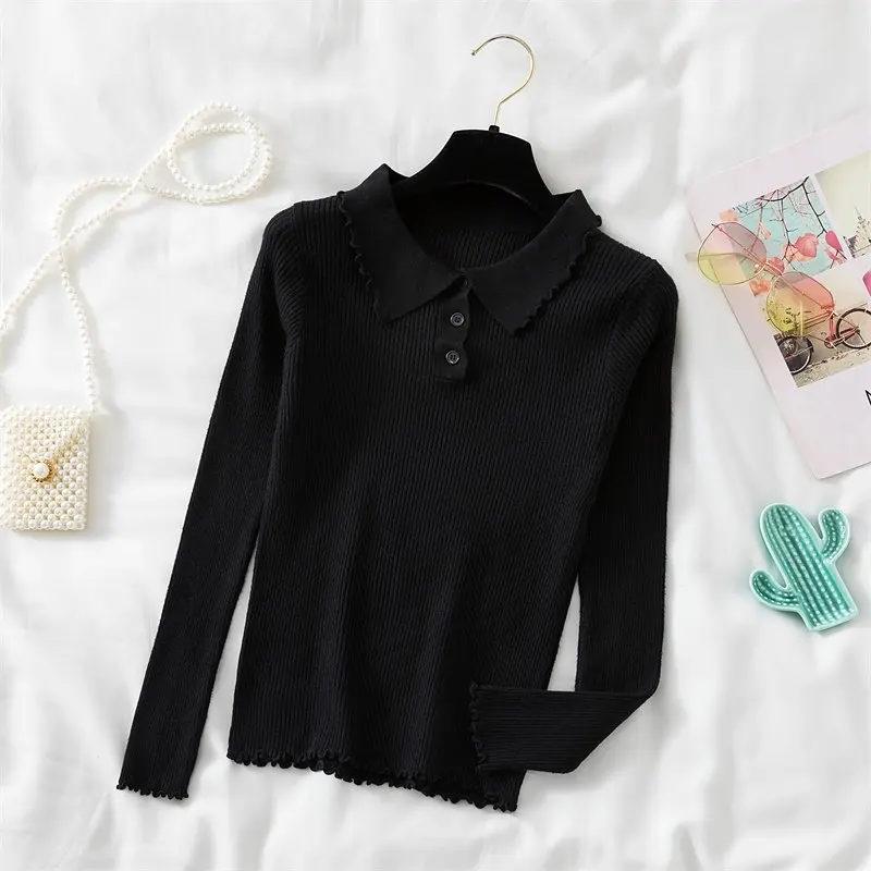 

Women Knitted Sweater 2021 Spring Winter Clothes Design Neck Long Sleeve Slim Basic Female Sweaters Tops White Black Pink Green