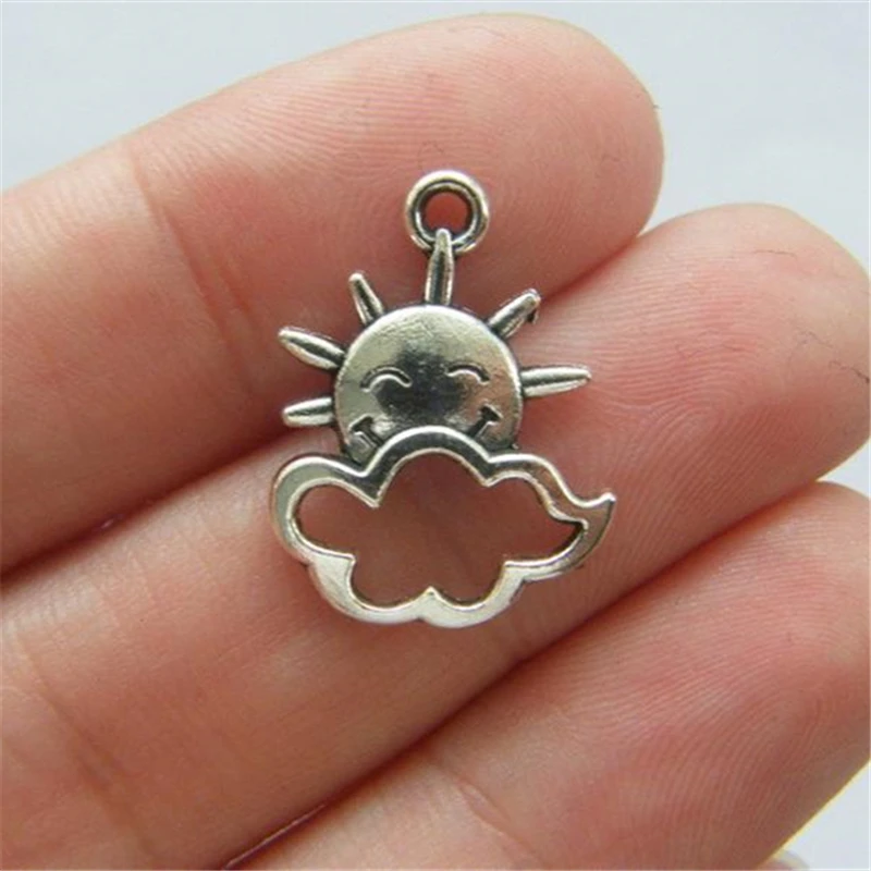 12X античная серебряная подвеска в виде солнца и облака, подвеска в виде солнца и облака, металлическая подвеска, 17 мм x 20 мм