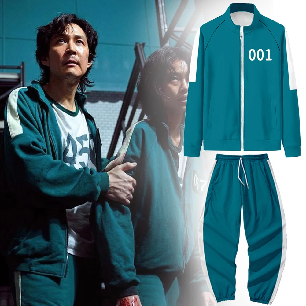 

Squid Game Cosplay Costume Set Li Zhengjae Jung Hoyeon Same Tops Jackets Pants 456 218 Print Zipper Cardigan Couple Sweatshirts