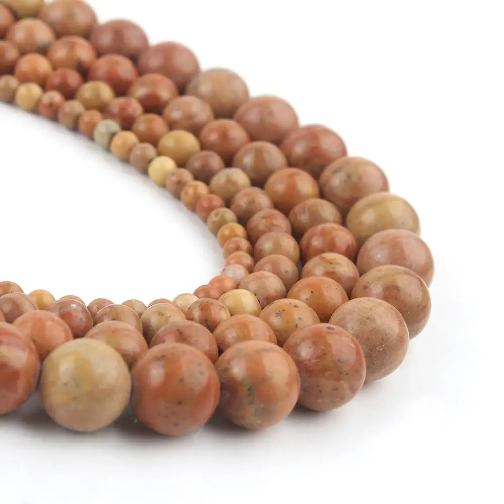 Natural Stone Yellow Wood Jaspers Jades Beads Round Loose Spacer For Jewelry Making Diy Bracelet Necklace 4/6/8/10mm 15" | Украшения и