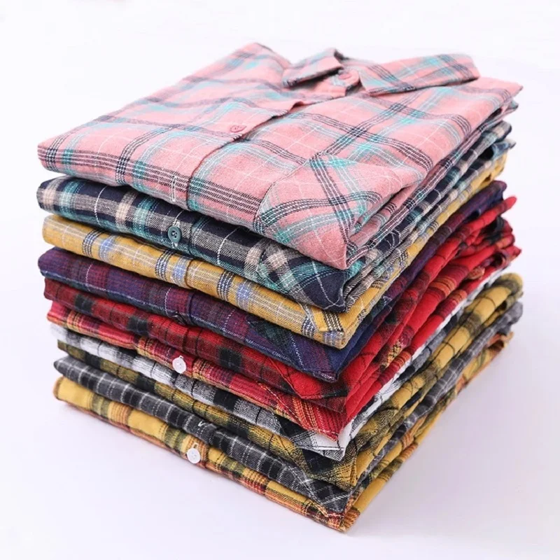 

New Women Autumn Blouse Plaid Shirt Long Sleeve Loose Shirts Fashion Top Spring Office Blouses Cotton Vintage Mujer Blusas Tops