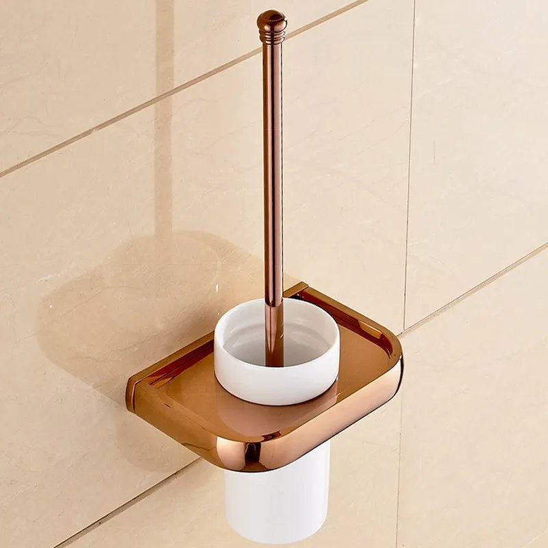 Toilet Brush Holder Розовое золото, латунные Квадратные аксессуары для ванной комнаты, вешалка для полотенец, держатель для туалетной бумаги, держатель для зубной щетки, аксессуары для ванной комнаты Kxz010 - Цвет: Toilet Brush Holder
