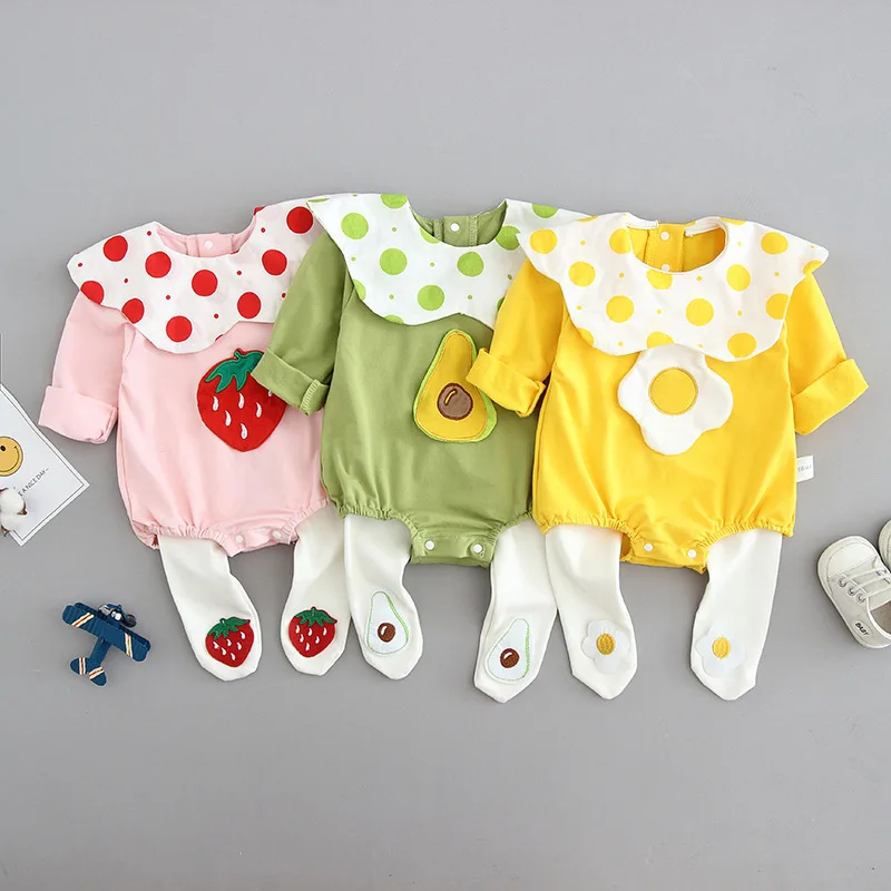 Детский хлопковый комбинезон с принтом длинным рукавом и треугольными штанами |