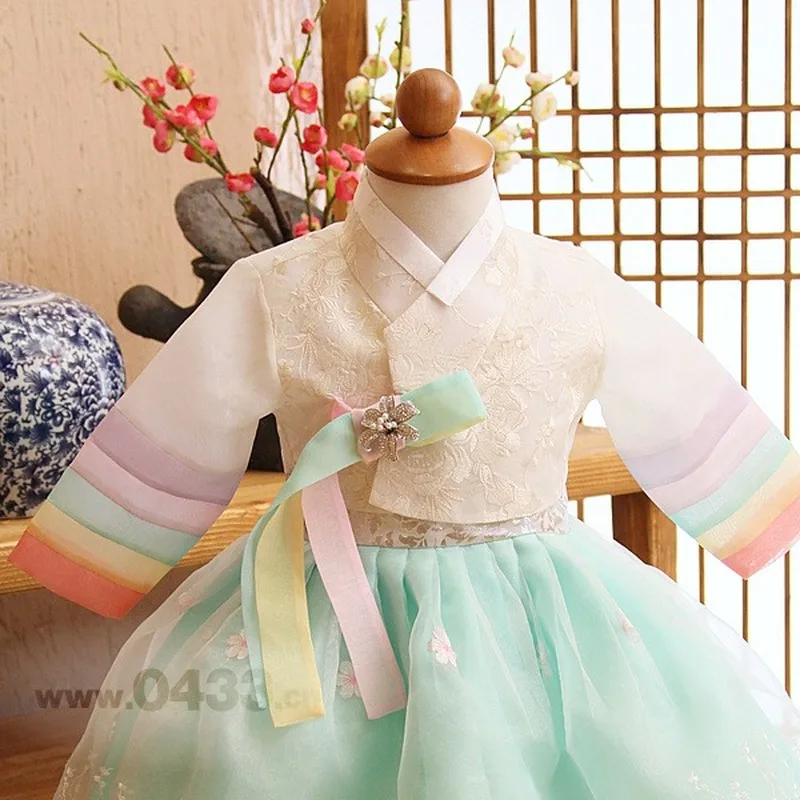 Cute Newly Flower Girl Dresses Wedding Party Dress Korea Traditional Hanbok for Children Tutu Hallowen Unisex Gift |