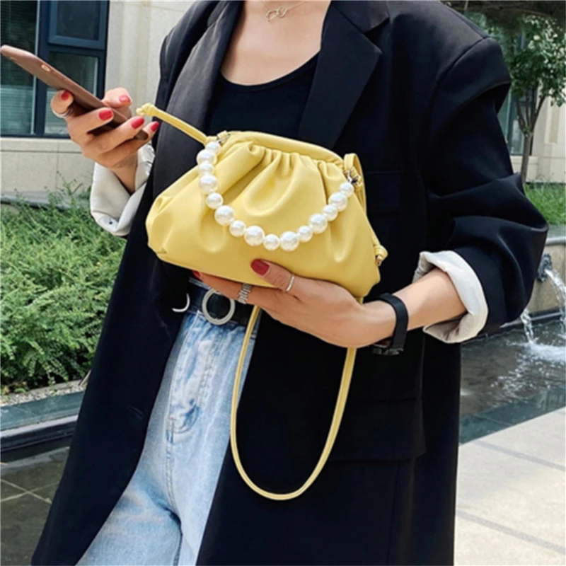 

Fashion Cloud-wrapped Soft PU Leather Small Bag Shoulder Slant Pearl Dumpling Bag Handbag Clutches Bags Messenger Crossbody Bag