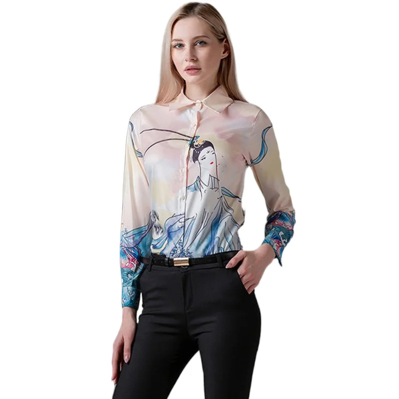 

Simgent Office Shirts Women Long Sleeve Elegant Print Turn Down Collar Fashion Blouses Woman Workwear Tops Femme Blusas SG13182