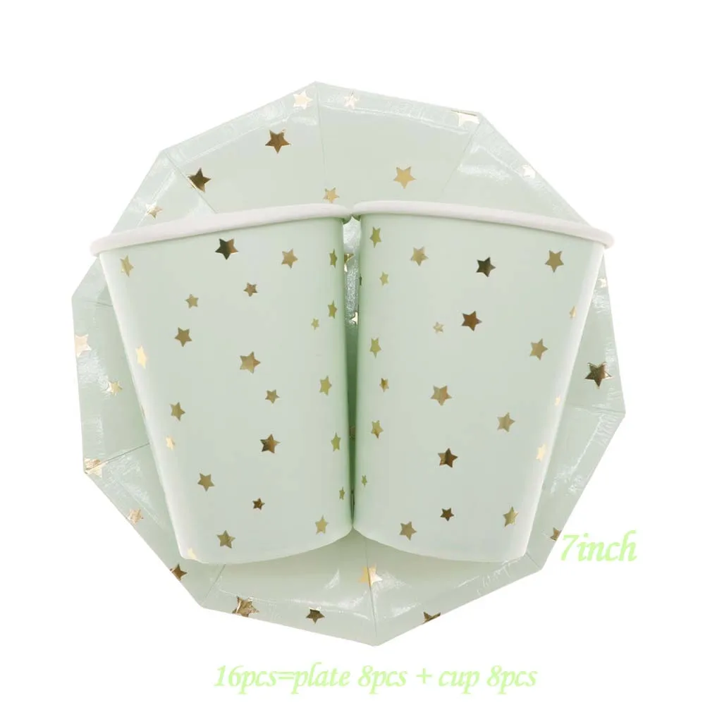 16pcs Новая бронзовая пентаграмма диск decagon зеленые вечерние свадебные Одноразовая бумажная тарелка бумажное полотенце для чашек набор одноразовые столовые приборы - Цвет: 16pcs