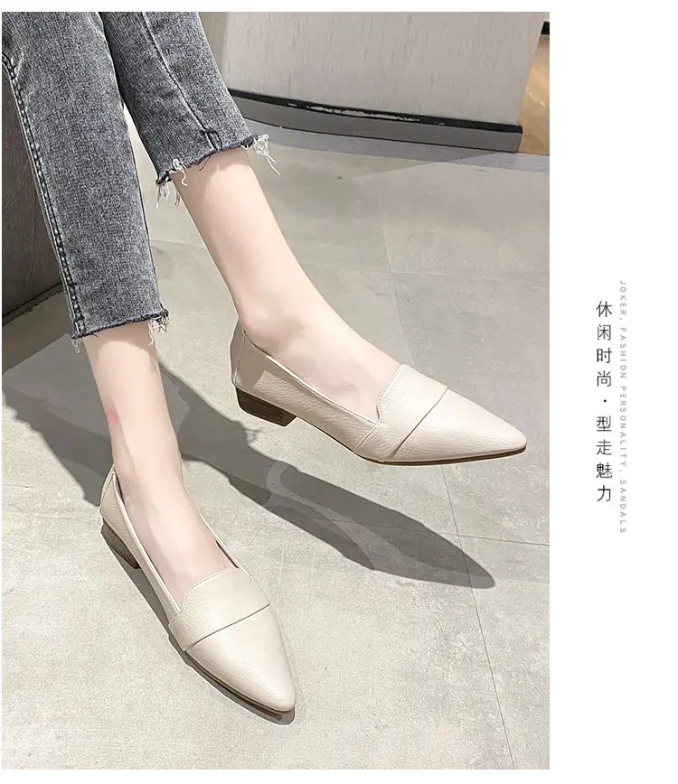 Single shoes women's spring and autumn 2021 new low-heeled shallow pointed soft leather commuter OL simple women's shoes 2019 spring single shoes new simple british style leather single shoes women fashion leather simple shoesd17