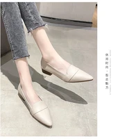 single shoes womens spring and autumn 2021 new low heeled shallow pointed soft leather commuter ol simple womens shoes
