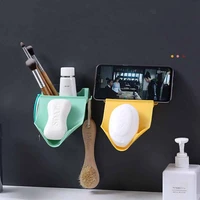 multifunction plastic soap dish wall mounted soap box drainage sponge holder rack with hook commodity shelf bathroom accessories