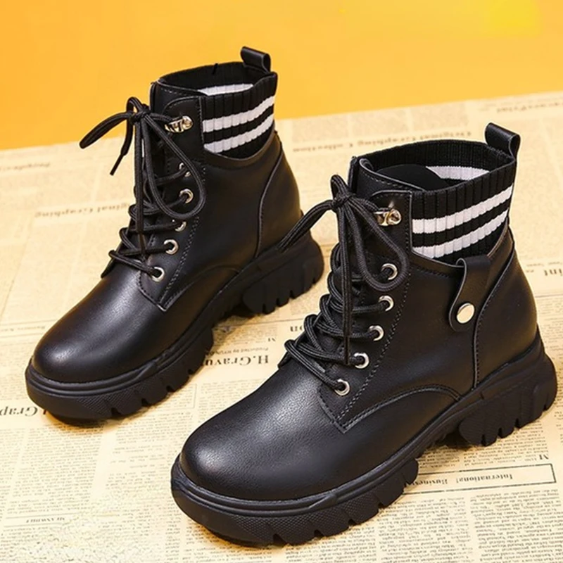 

Женская модель 2021, зимние теплые плюшевые короткие ботинки Plarform на шнуровке, осенние женские повседневные ботинки с эластичным ремешком