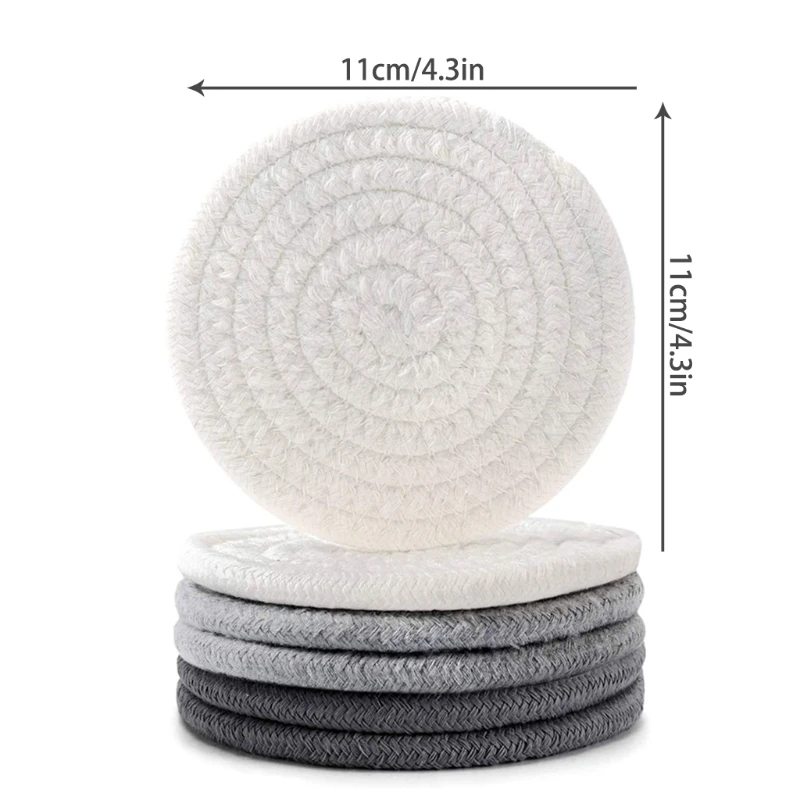 

K1KA 6 Pieces Absorbent Drink Coasters Set Cotton Woven Coasters with Black Metal Coaster Holder for Home Decor, Bar, Party