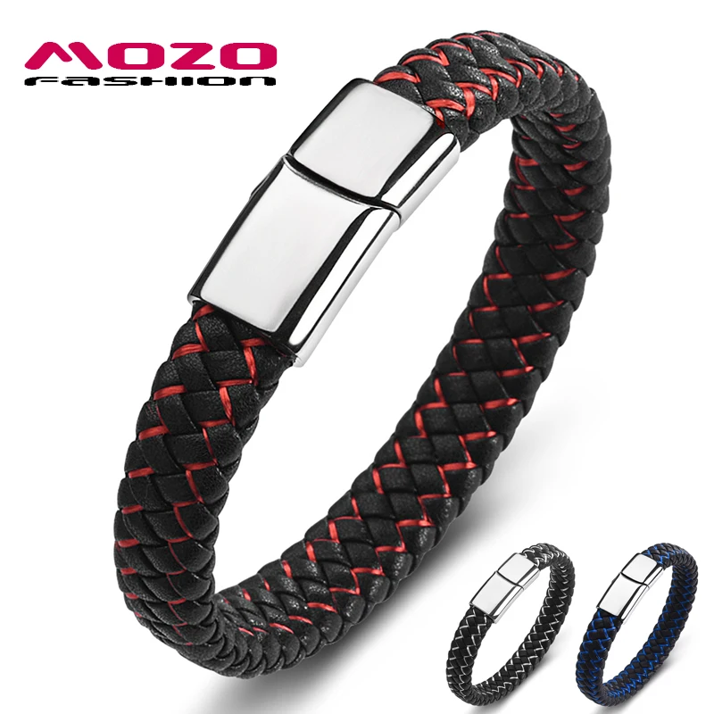 Модный браслет новинка мужской черный кожаный браслеты и из нержавеющей стали