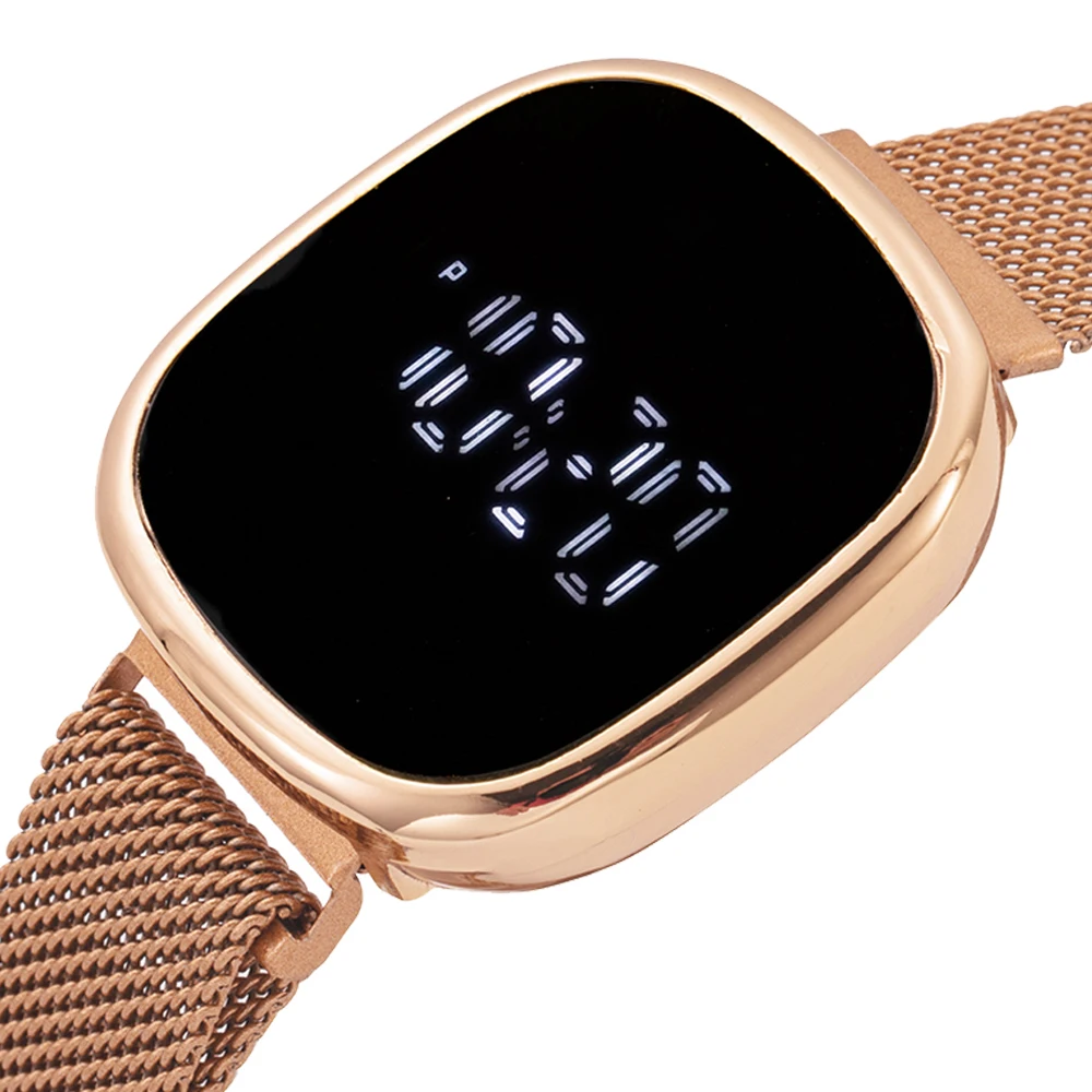 

Часы женские цифровые с магнитной застежкой, модные повседневные электронные светодиодные наручные, с сенсорным экраном, цвет розового зол...