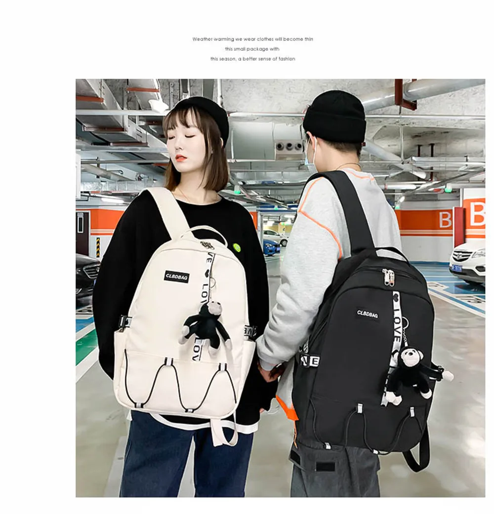 

Fashion Letter Designer Ladies Backpack Cartoon Pendant Design Teenager Laptop Backpack Quality Nylon Women Student School Bags