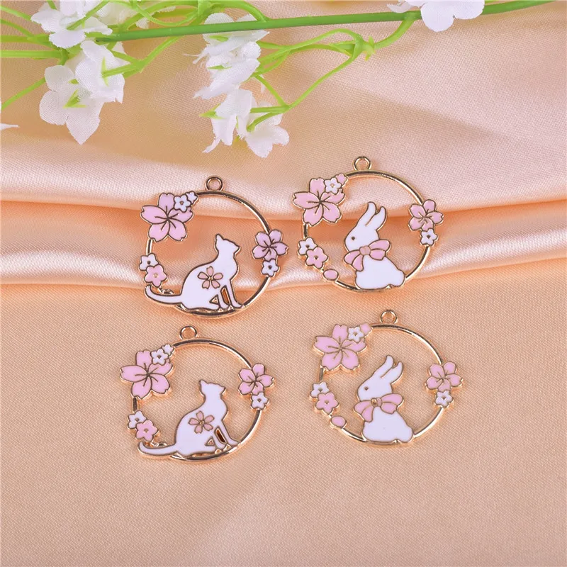 10 шт./упак. венок из цветов кот кролик с эмалью металлические подвески серьги