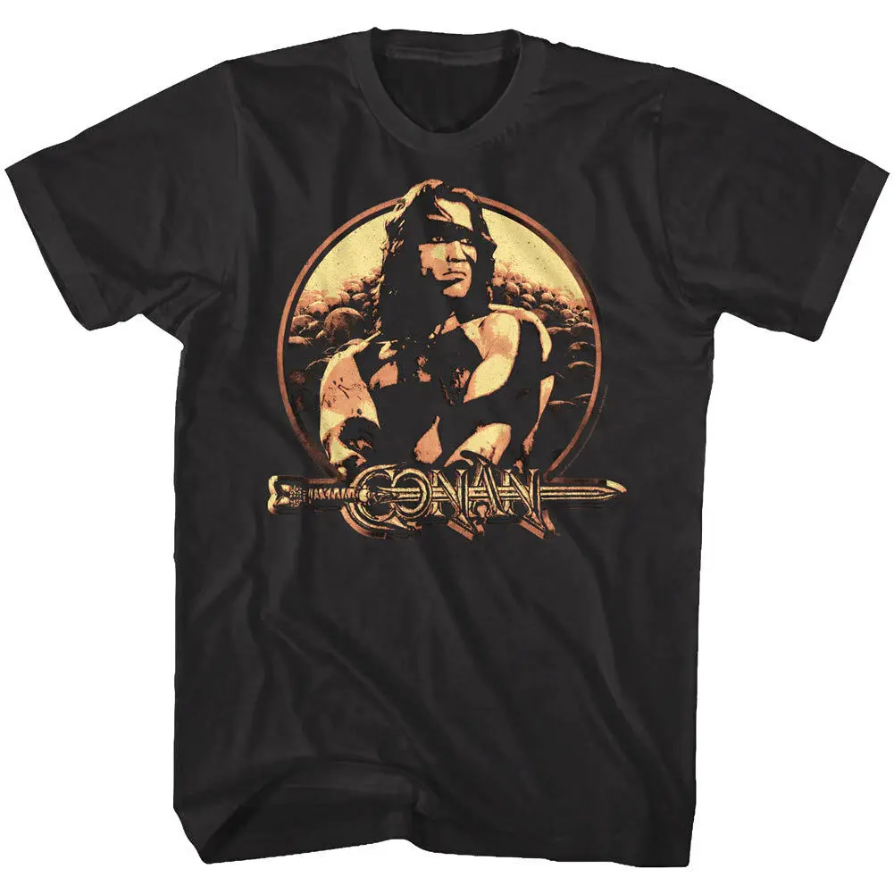 Мужская Винтажная футболка с металлическим щитом Conan the Barbarian Schwarzenegger модная