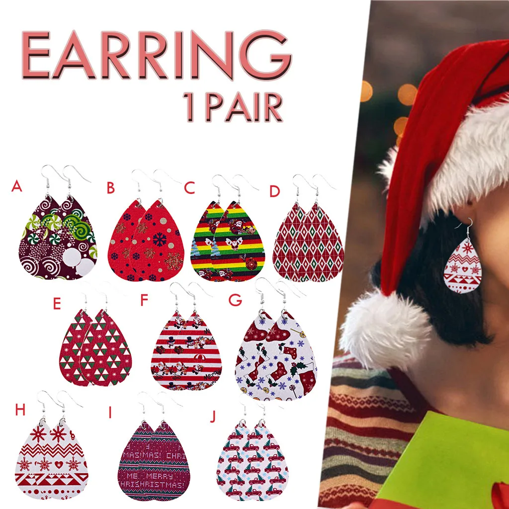 2020 Новинка 1 пара висячих сережек с Рождеством серьги из искусственной кожи капли
