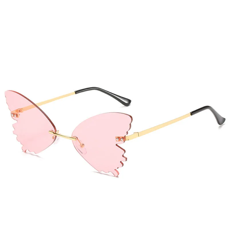 

Butterfly Rimless Sunglasses Women Luxury Brand Designer Fashion Oversized Steampunk Sunglasses Vintage Eyewear Uv400