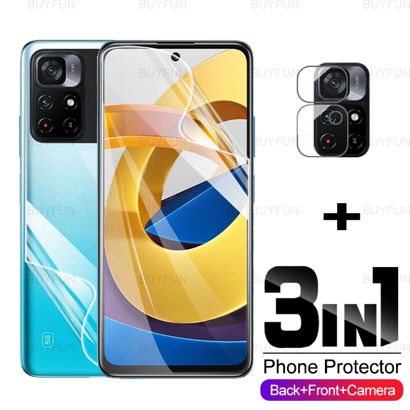 

3-в-1 Гидрогелевая пленка для Poco M4 Pro 5G 6,6 ''HD Передняя + Задняя Защита экрана для xiaomi poco poko m4 pro m4pro пленка для объектива камеры